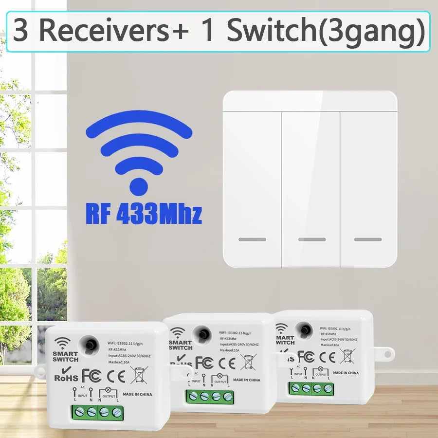 Interruptor de Luz Inalámbrico RF 433MHz | Control Remoto sin Cables | 110V-220V