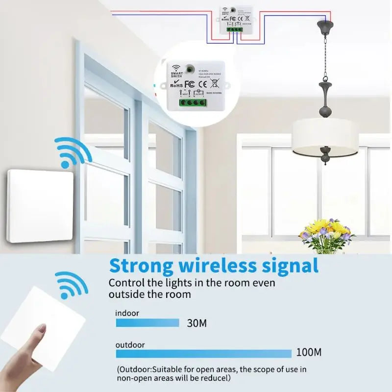 Interruptor de Luz Inalámbrico RF 433MHz | Control Remoto sin Cables | 110V-220V