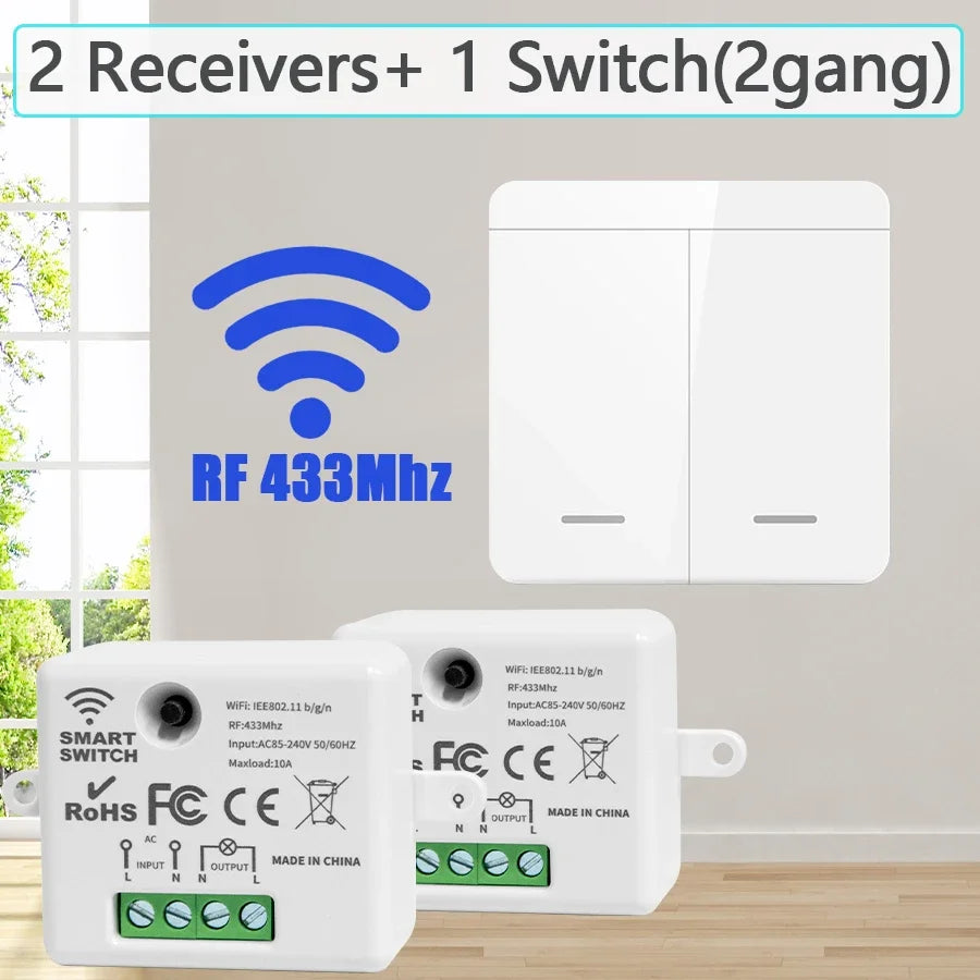 Interruptor de Luz Inalámbrico RF 433MHz | Control Remoto sin Cables | 110V-220V
