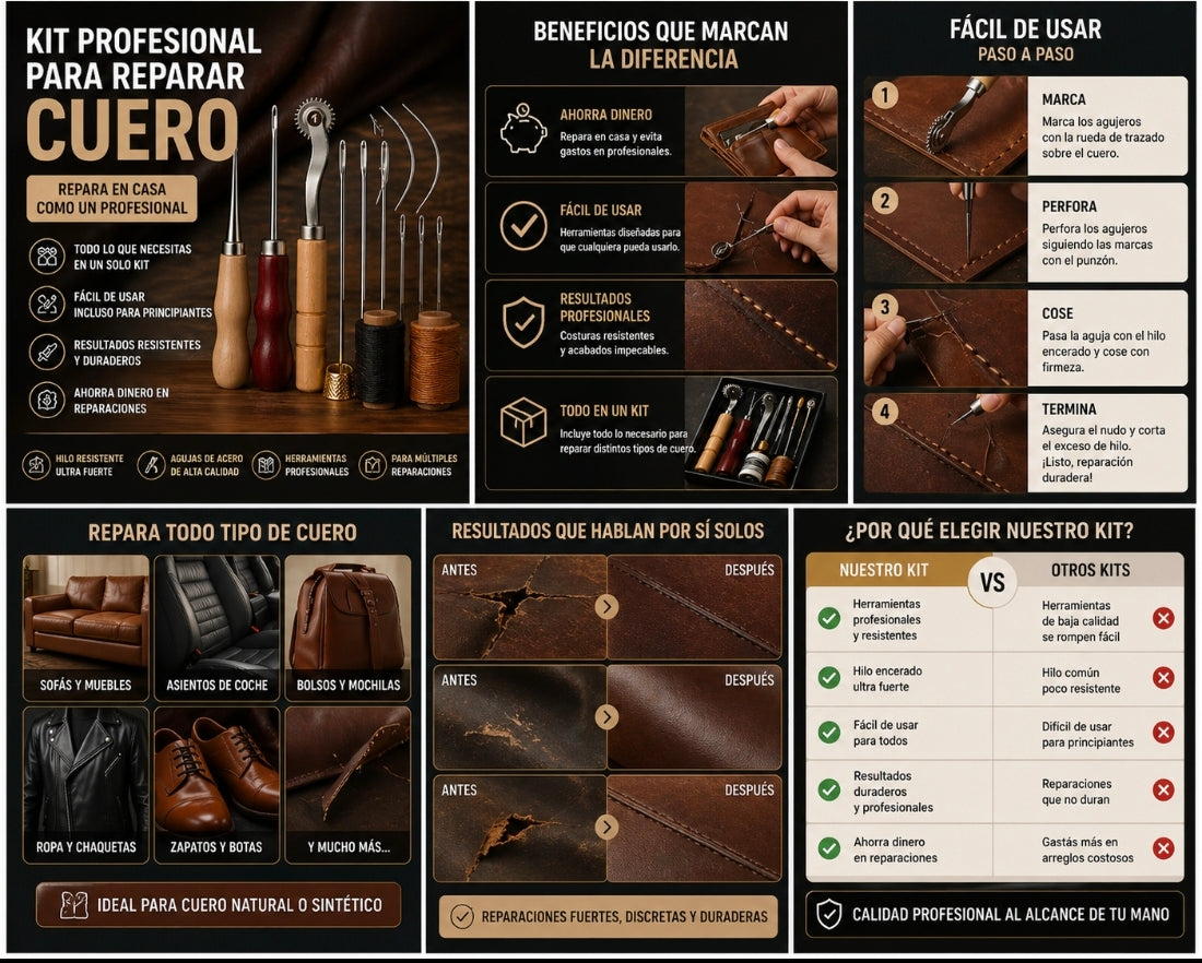 Kit profesional para reparar cuero en casa (Ahorra cientos en arreglos)
